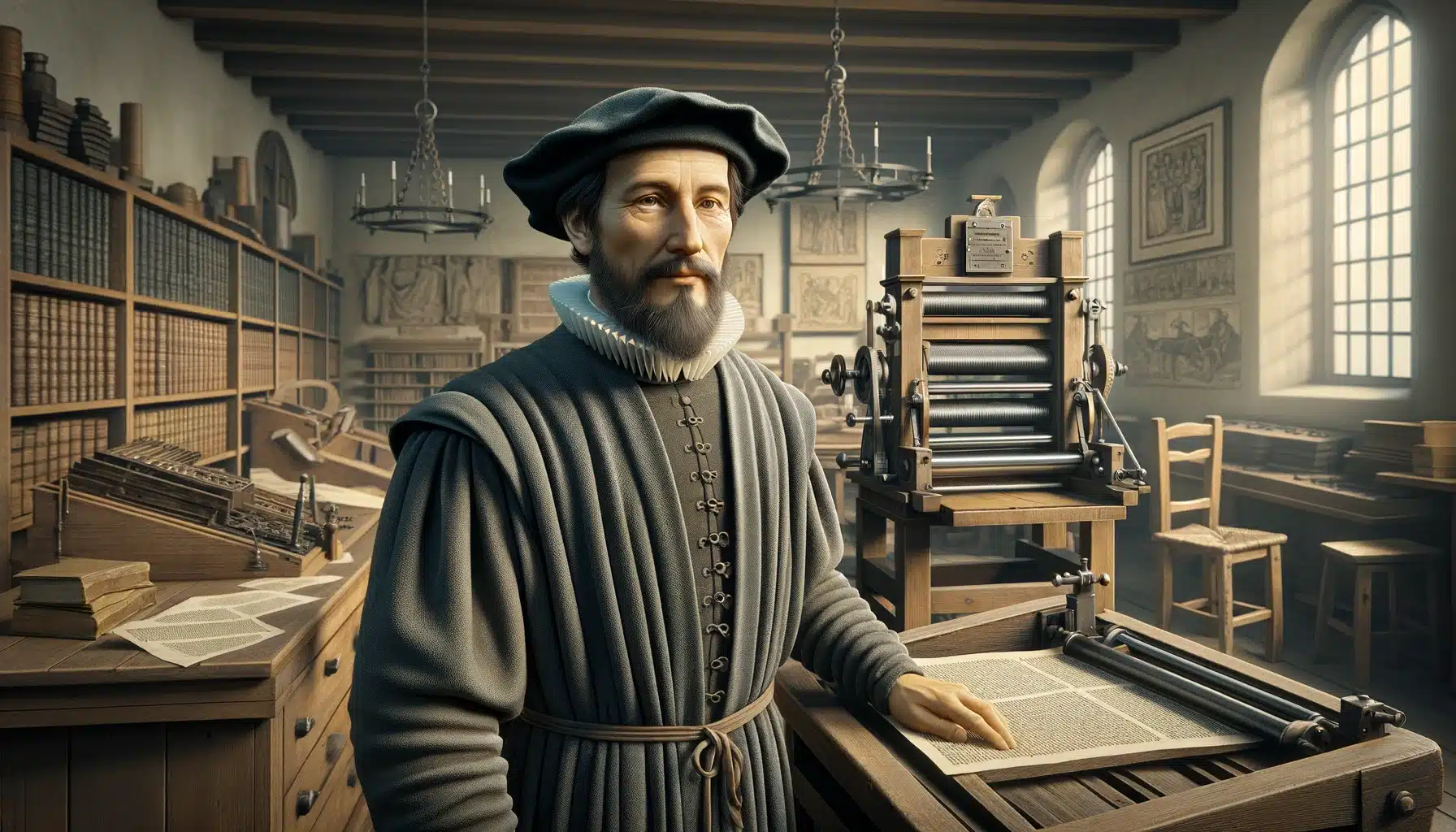 Johannes Gutenberg y los tipos móviles · Imprenta